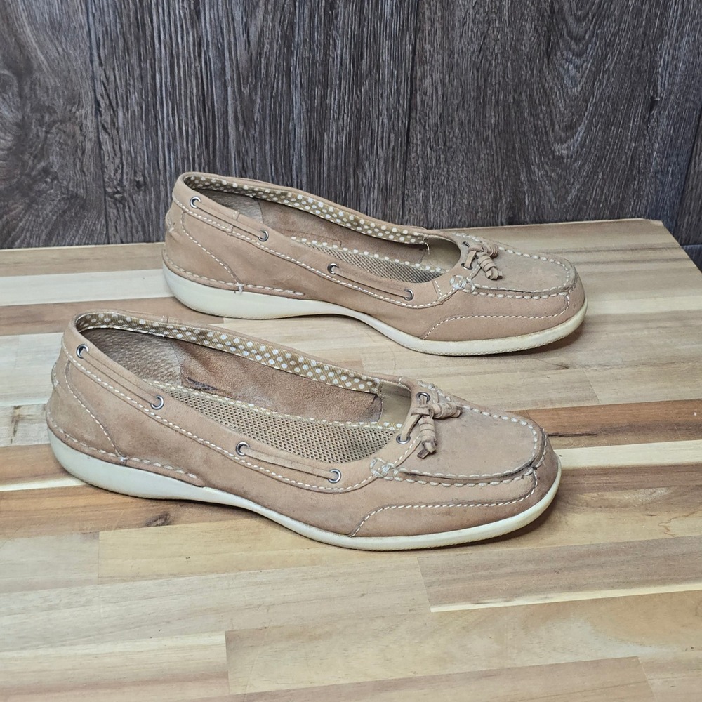 Bass Skipper Boat Shoes Size 7M Tan Leather Womens Loafers